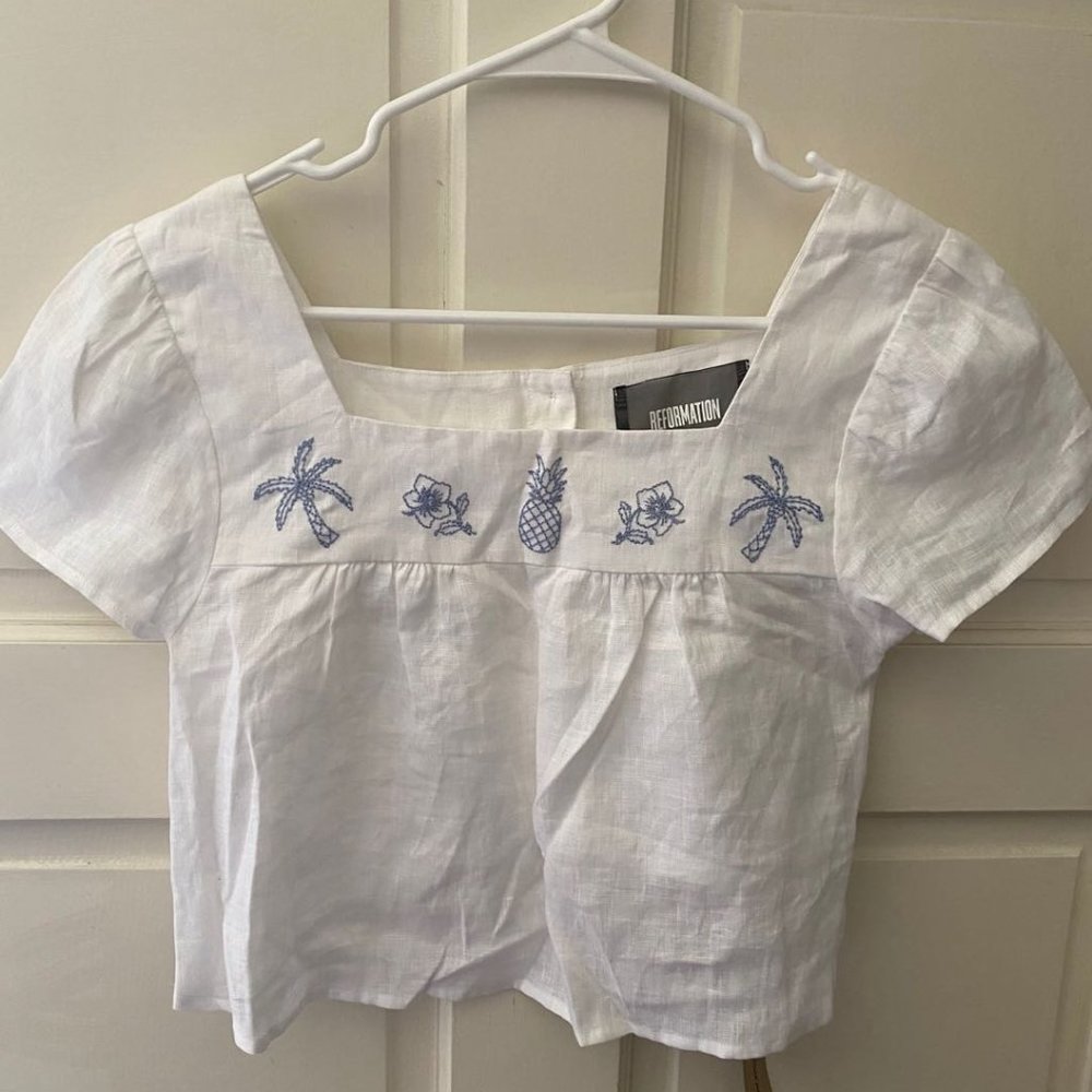 Reformation white linen top XS